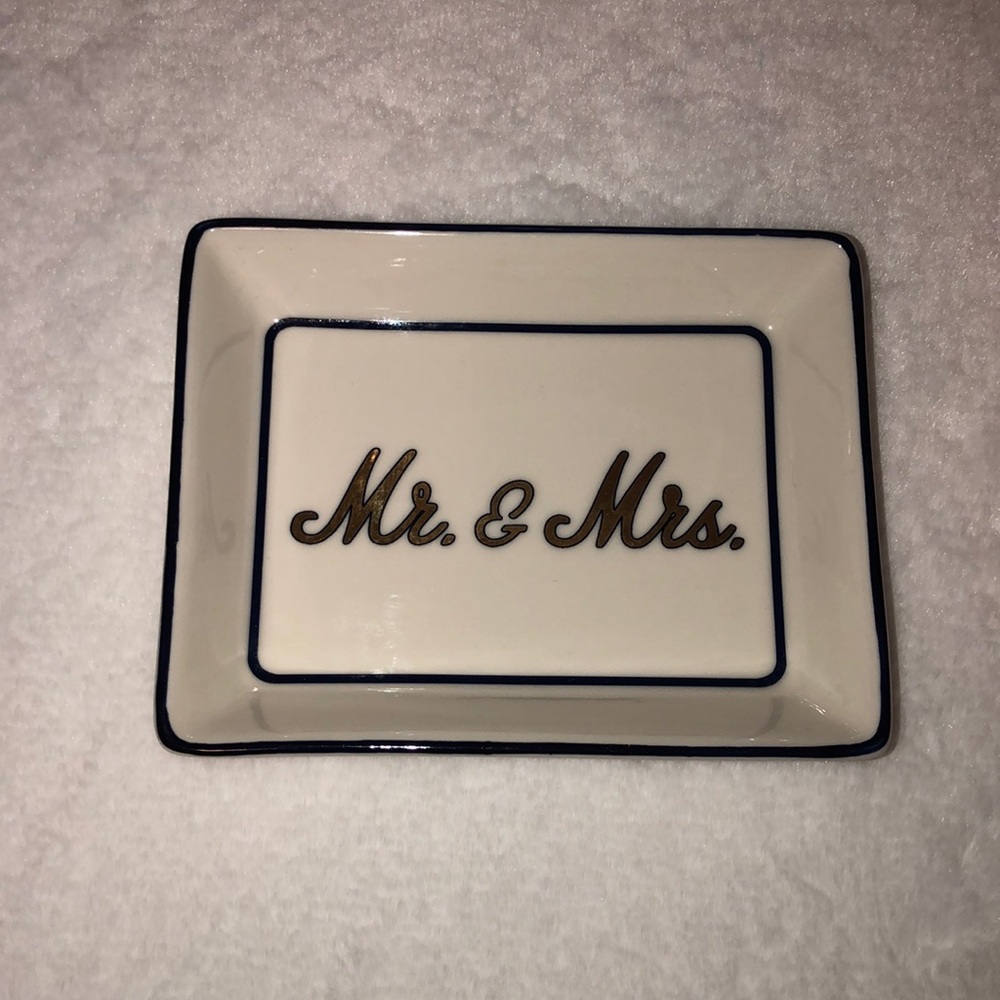 Mr. and Mrs. Wedding Engagement Ceramic Catch All Trinket Dish